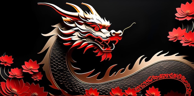 Chinese Dragon & Flowers Black Wallpapers - Dragon Wallpapers