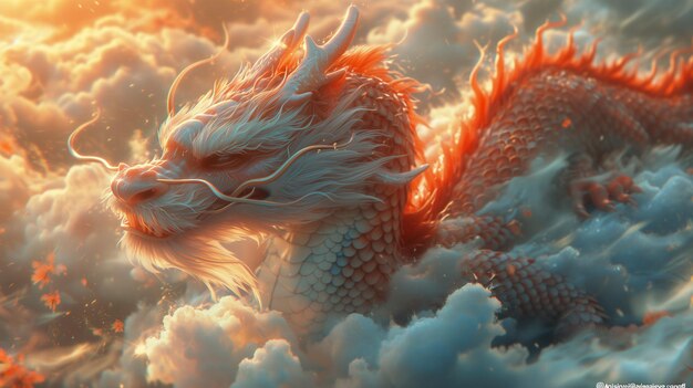 Chinese dragon sleeping on clouds