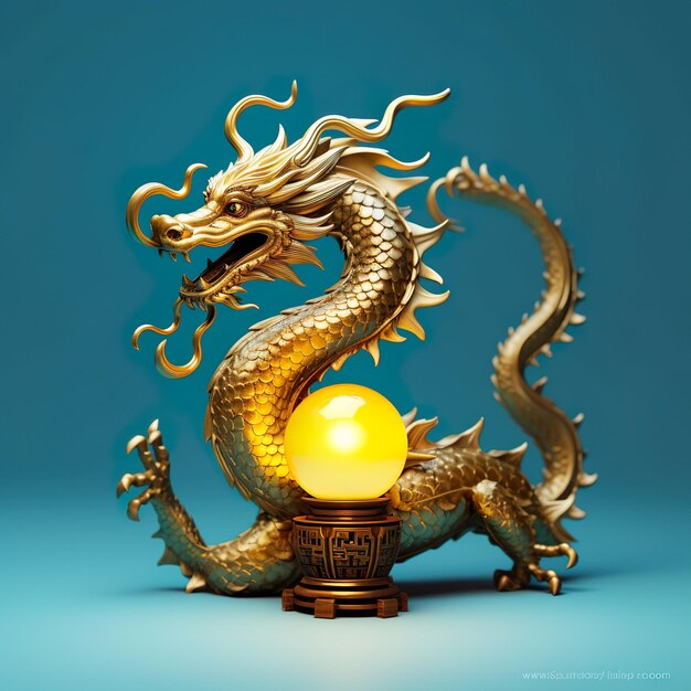 Chinese dragon statue against blue background