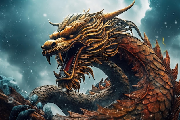 写真 中国の龍の像 中国の神話上の生き物
