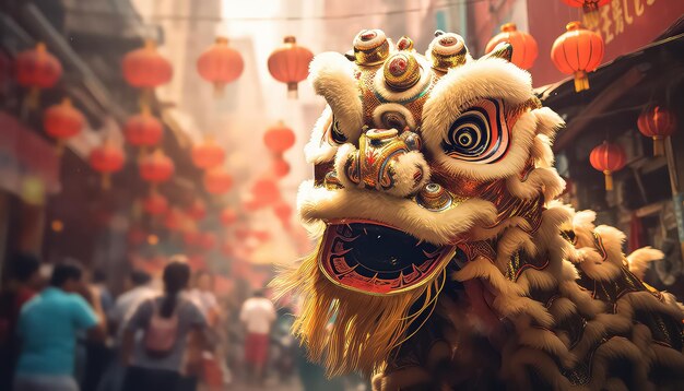 Photo chinese dragon on the streets of the city the concept of the new year