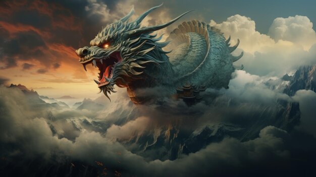 Chinese dragon texture mountains background
