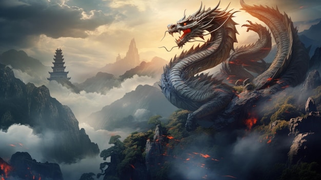 Chinese dragon texture mountains background