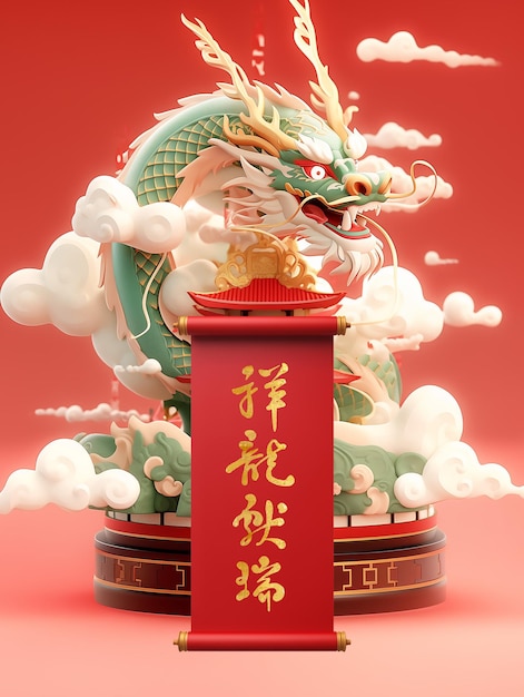 사진 축제와 새해를 위한 중국 드래곤 테마 디자인 번역 드래곤은 번영을 가져옵니다