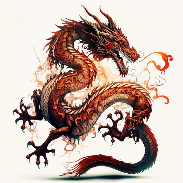 白い背景の生成的な ai の中国のドラゴン