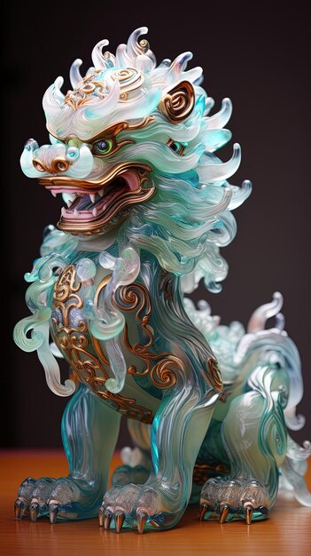 青と緑の顔と金のドラゴンの頭を持つ中国のドラゴン