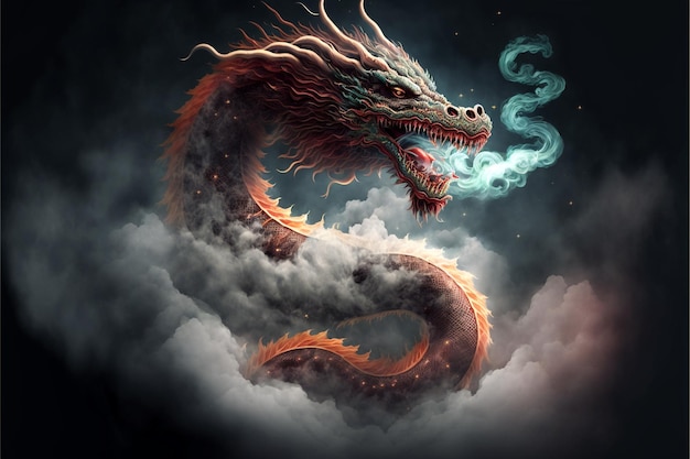 chinese dragon with cloud illustration, Generative Ai