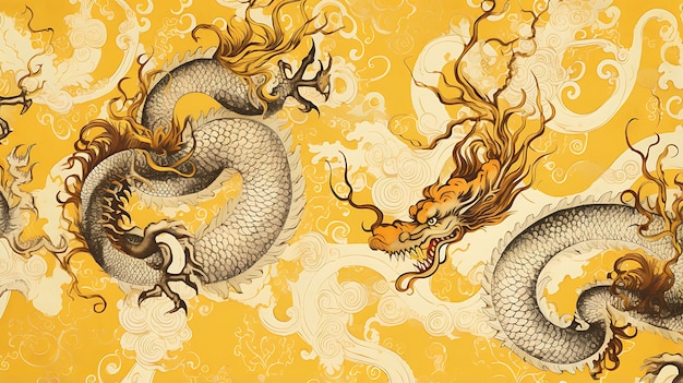 Chinese dragons and yin symbols pattern background