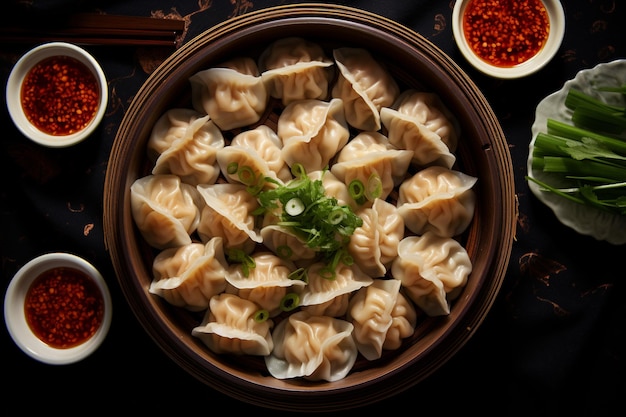 Chinese Dumpling top view generative ai