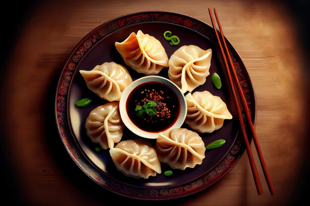 chinese dumplings in the plate on the table