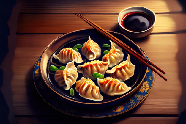 chinese dumplings in the plate on the table