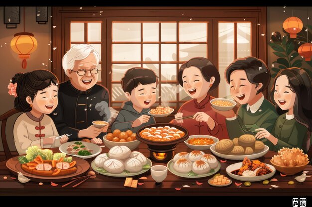 Photo chinese family new year party illustration