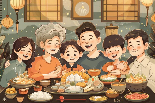 Photo chinese family new year party illustration