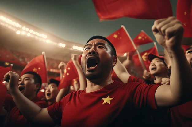 Photo chinese fans cheering on their team from the stands