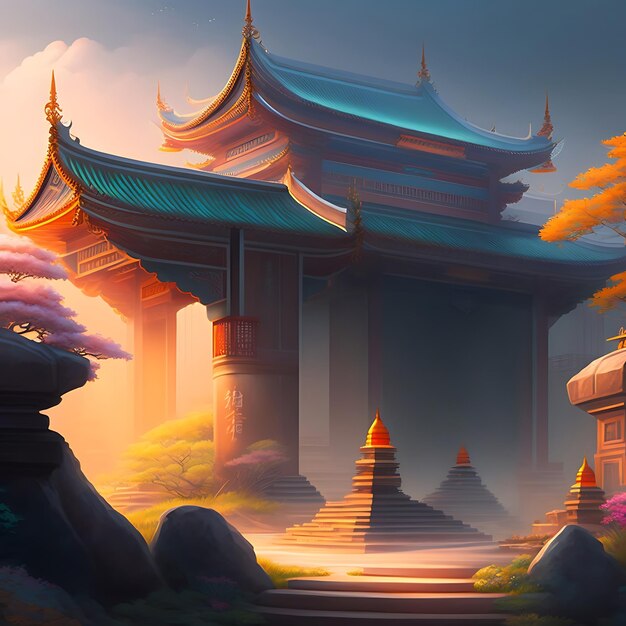 Photo chinese fantasy style scene art