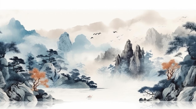Chinese feng shui inkt landschap schilderij klassiek abstract Chinees windlandschap artistiek concept