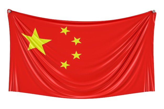 Chinese flag hanging on the wall 3D rendering