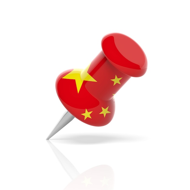 Chinese flag push pin isolated on white background 3d illustration