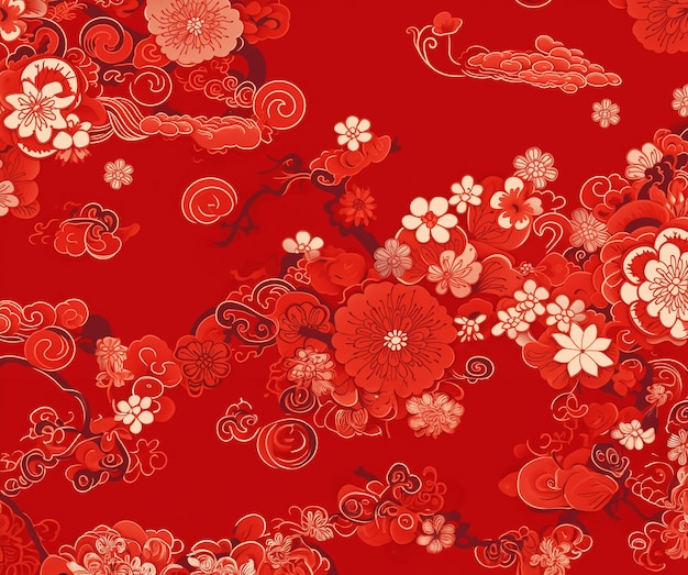 中国の花は赤い色で 赤い背景に伝統的な線を描いています
