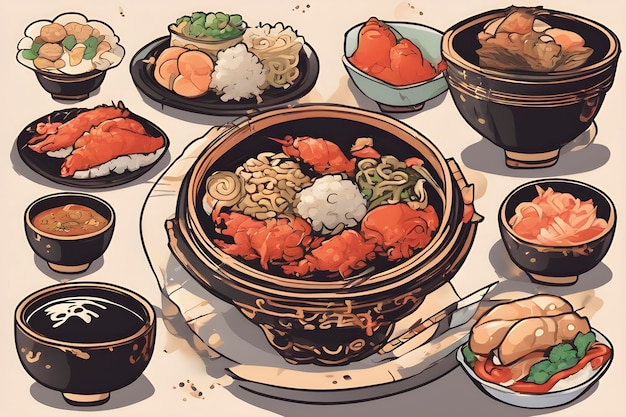 chinese food in anime cartoon style