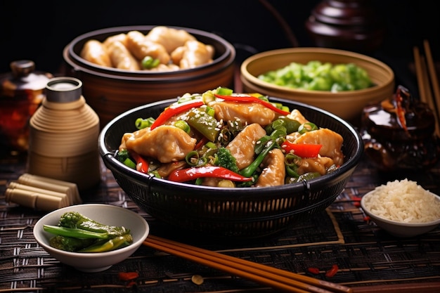 Фото Китайская еда темный фон