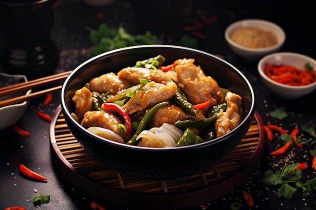 Photo chinese food dark background