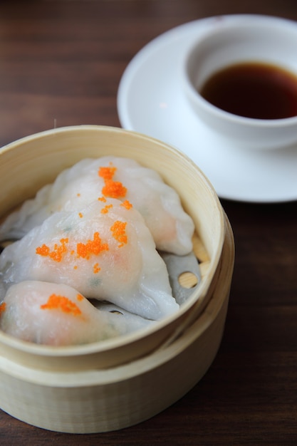 Chinese food dim sum in bamboo basket