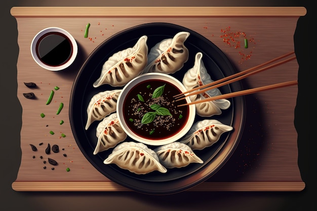 Chinese food is boiled gyoza dumplings