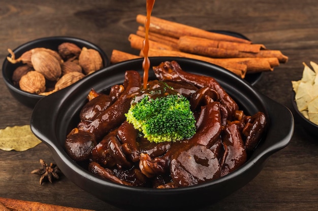 Chinese food a plate of braised goose paw