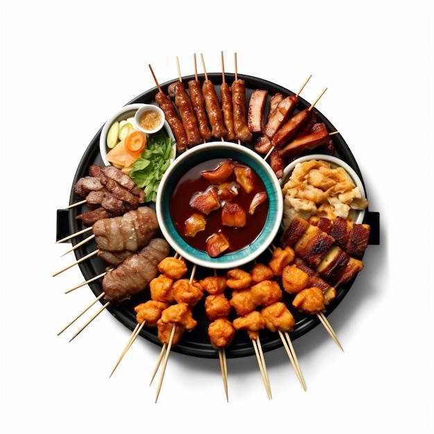 Chinese food pu pu platter with metal barbeque