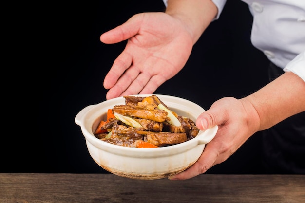 Chinese food stewed mutton with carrot