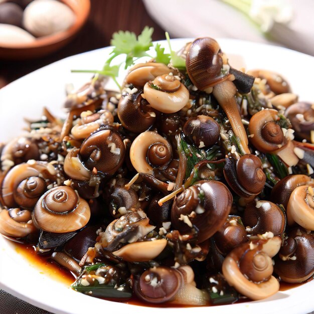 Chinese food stir fried snails with thirteen spices