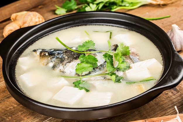 Chinese fooddelicious fish head soup silver carp head soup