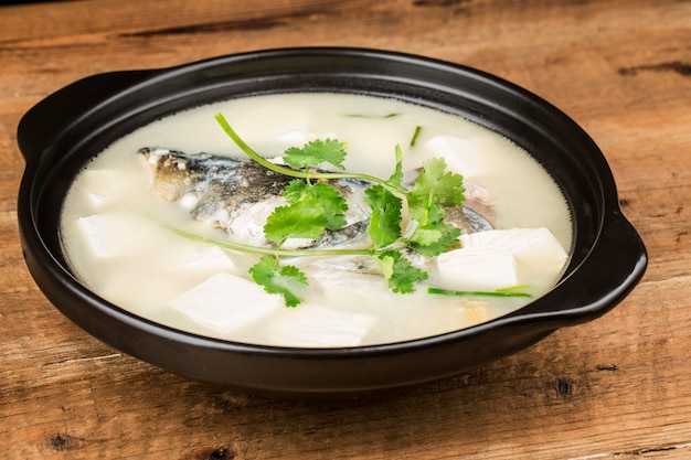 Chinese fooddelicious fish head soup Silver carp head soup