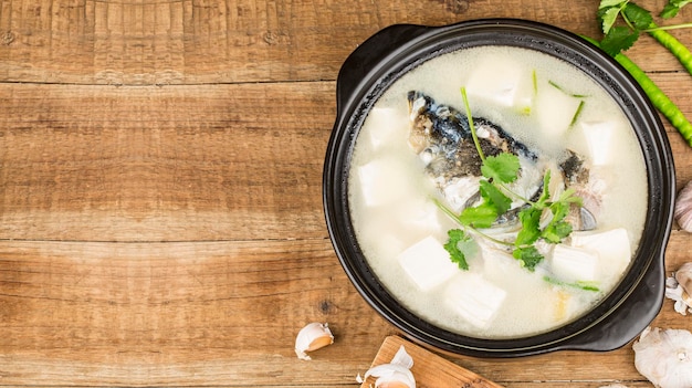 Chinese fooddelicious fish head soup Silver carp head soup