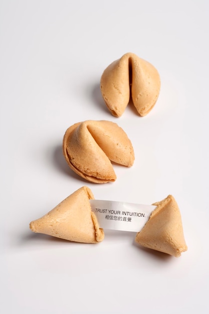 Chinese Fortune cookies with a message on white background