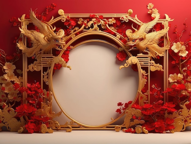 Chinese frame background with dragon red and gold