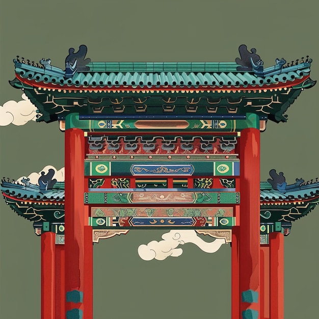 китайские ворота с красным столбом со словом "Индия"