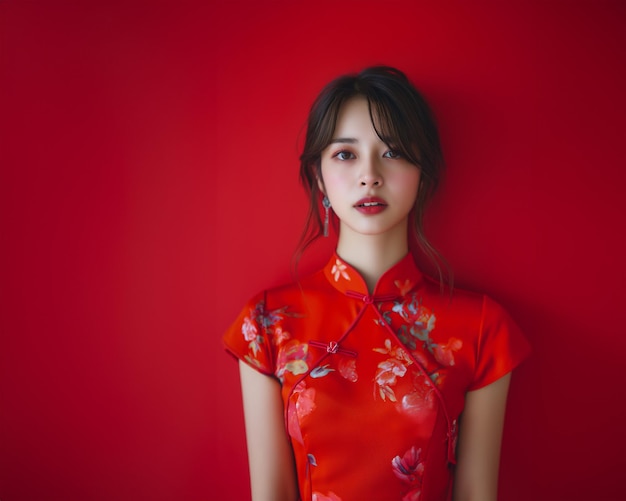 chinese girl in cheongsam for Chinese happy new year concept