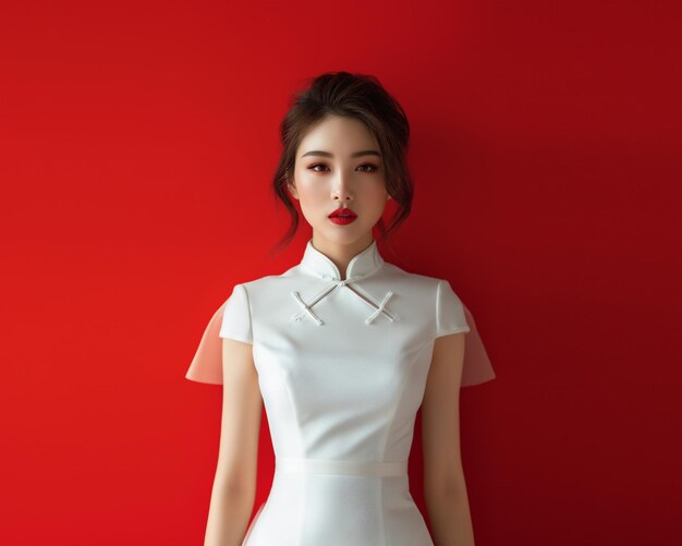 chinese girl in cheongsam for Chinese happy new year concept