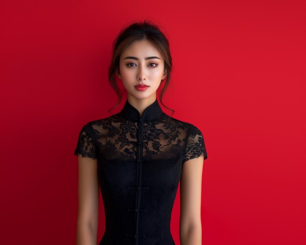 chinese girl in cheongsam for Chinese happy new year concept