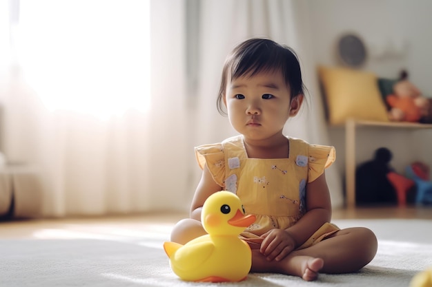 중국 여자 아기 앉아 귀여운 아이들 생성 아이