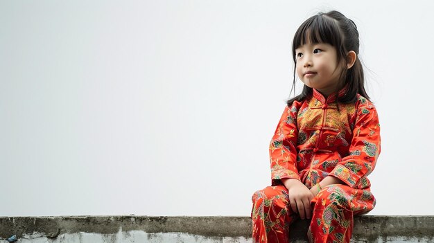 Chinese Girl Sits on Ledge