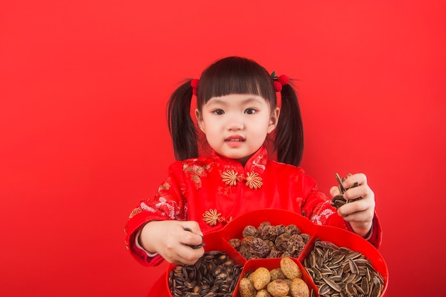 A chinese girl welcomes the spring festival