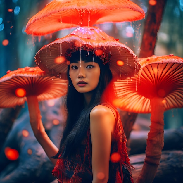 Photo chinese girl with beautiful colour theme background