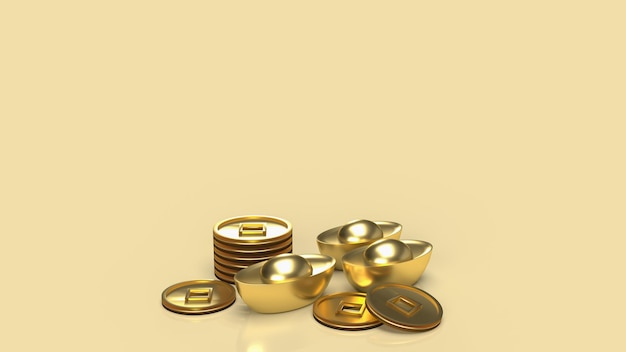 The Chinese  gold money on gold background  for business or holiday concept 3d rendering