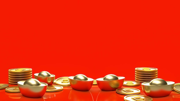 The chinese gold on red background for celebration or new year concept 3d rendering