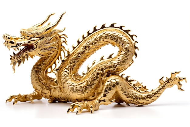 Chinese Golden Dragon on White Background Generative AI
