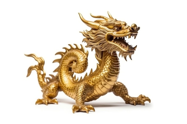 색 배경에 있는 중국 황금 드래곤 (Chinese Golden Dragon on a White Background) 인공지능 (AI)