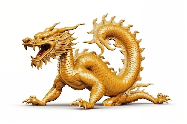 Chinese Golden Dragon on a White Background Generative AI